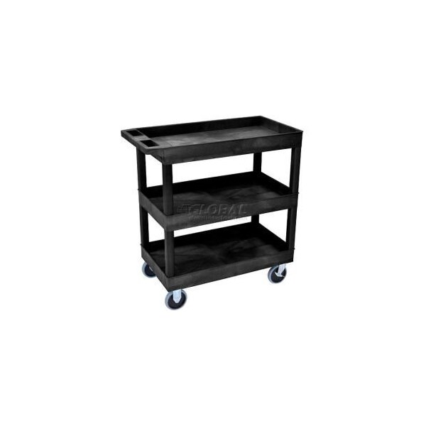 Luxor Plastic Utility Cart w/3 Tray Shelves, 500 lb. Capacity, 35-1/4"L x 18"W x 37-1/4"H, Black EC111HD-B - main